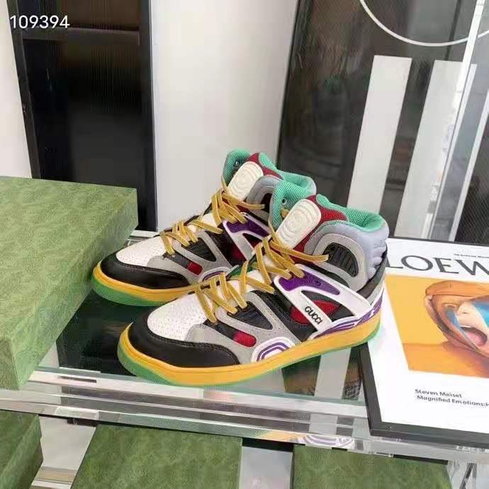 Gucci GG Unisex Gucci Basket Sneaker Red Mesh Rubber Interlocking G Patch Reflective Trim