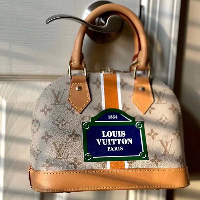 Louis Vuitton LV Women Alma BB Handbag Beige Ocher Monopaname Coated Canvas Cowhide Leather