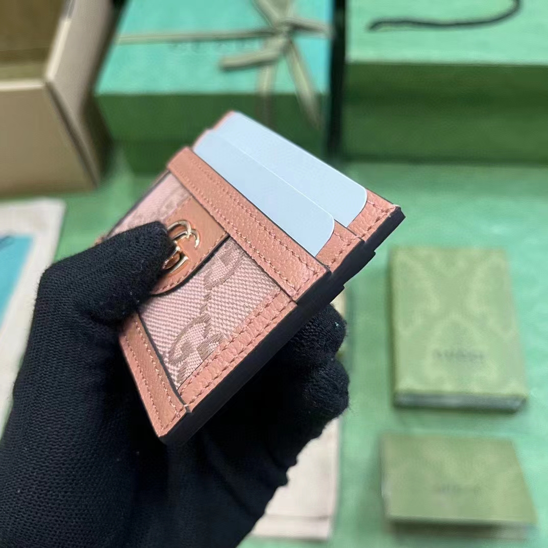 Gucci Unisex GG Ophidia Card Case Pink GG Canvas Double G Four Card Slots