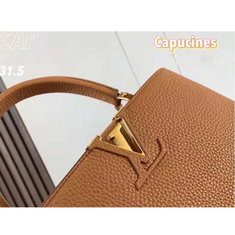Louis Vuitton LV Women Capucines MM Handbag Gold Arizona Taurillon Cowhide