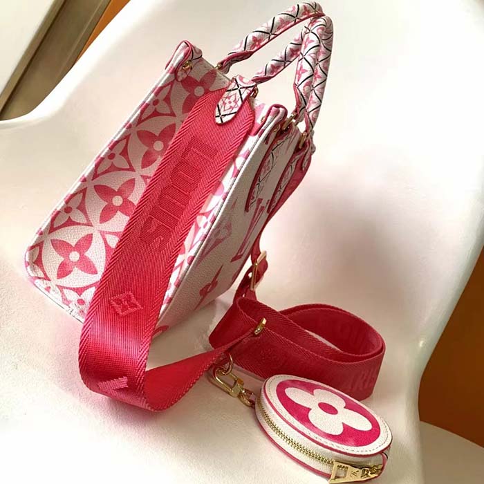 Louis Vuitton LV Women Onthego PM Pink Monogram Coated Canvas Textile Lining