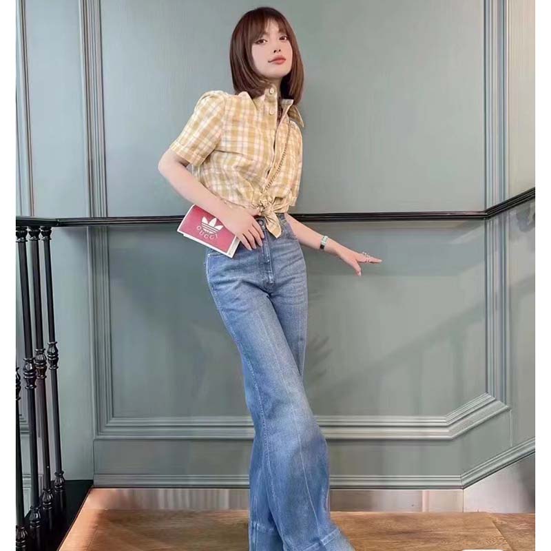 Gucci Women GG Adidas x Gucci Wallet Chain Red Off-White Leather Interlocking G