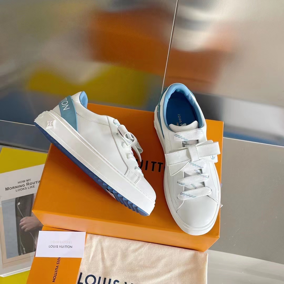 Louis Vuitton LV Women Time Out Sneaker Blue Calf Leather Rubber Outsole
