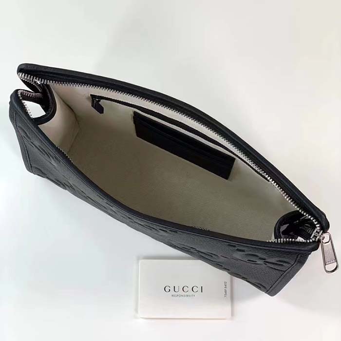 Gucci Unisex Jumbo GG Pouch Black Jumbo GG Leather Zip Closure
