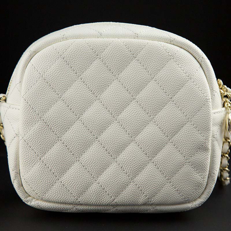 Chanel Women Vanity Case in Grained Calfskin Leather-White