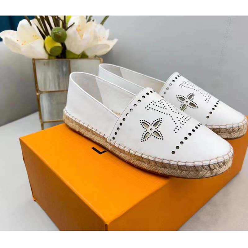 Louis Vuitton LV Women Starboard Flat Espadrille White Perforated Calf Leather Rope Rubber