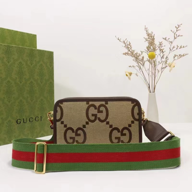 Gucci Unisex Jumbo GG Mini Bag Camel Ebony Canvas Double G