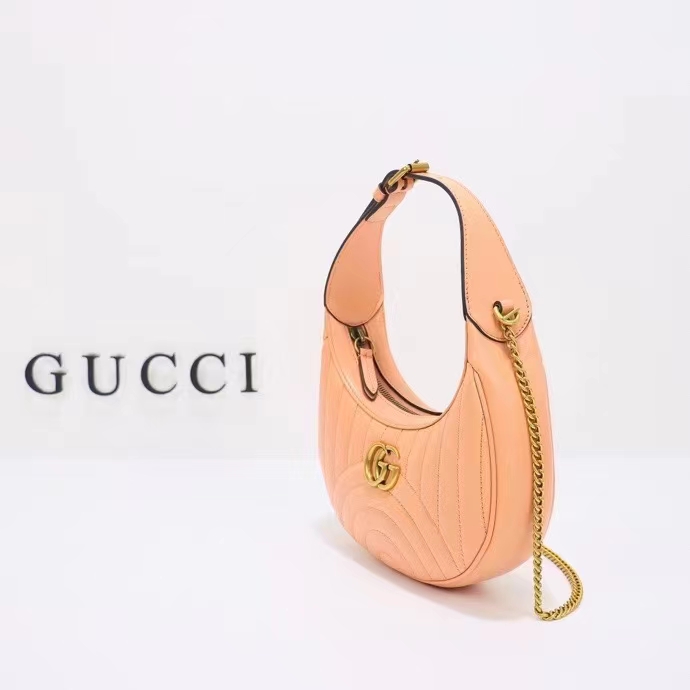 Gucci Women GG Marmont Matelassé Mini Bag Peach Matelassé Round Vertical Leather