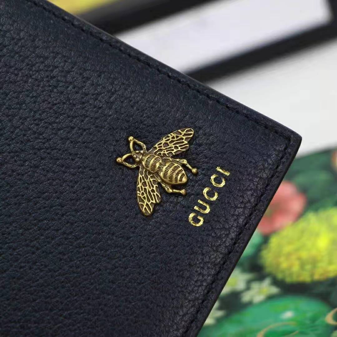 Gucci GG Unisex Animalier Leather Wallet in Black Leather