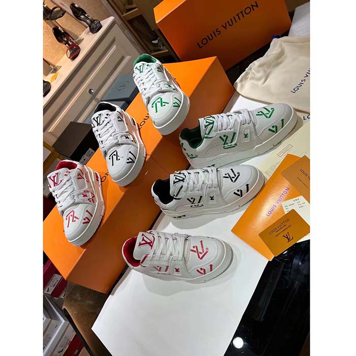 Louis Vuitton Unisex LV Trainer Sneaker Red Mix Sustainable Materials Monogram Flowers