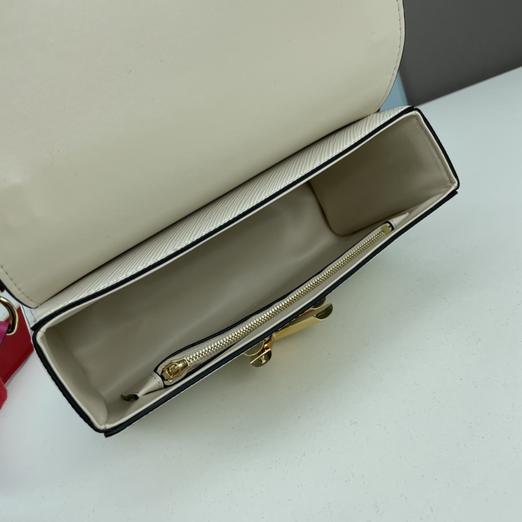 Louis Vuitton LV Women Twist MM Lemon Handbag White Epi Grained Cowhide