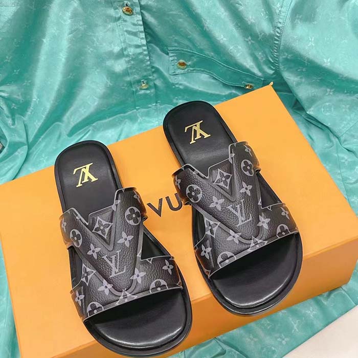 Louis Vuitton LV Unisex Oasis Mule Eclipse Black Monogram Grained Calf Leather Rubber
