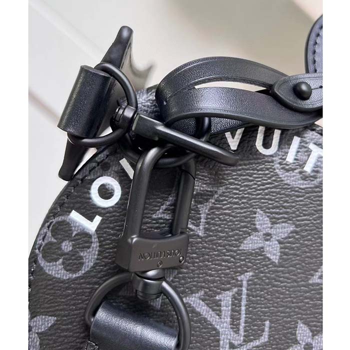 Louis Vuitton LV Unisex Soft Polochon PM Monogram Eclipse Coated Canvas Cowhide Leather