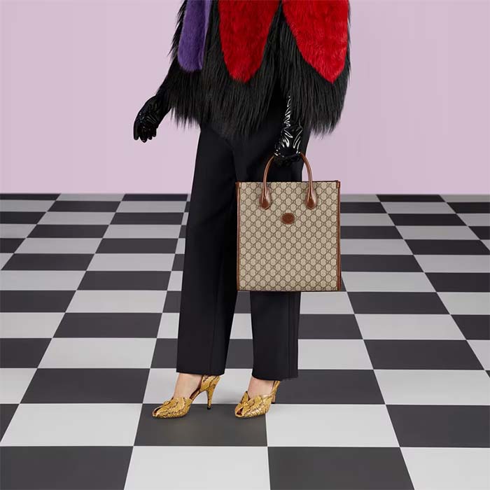 Gucci Unisex Small Tote Interlocking G Beige Ebony GG Supreme Canvas