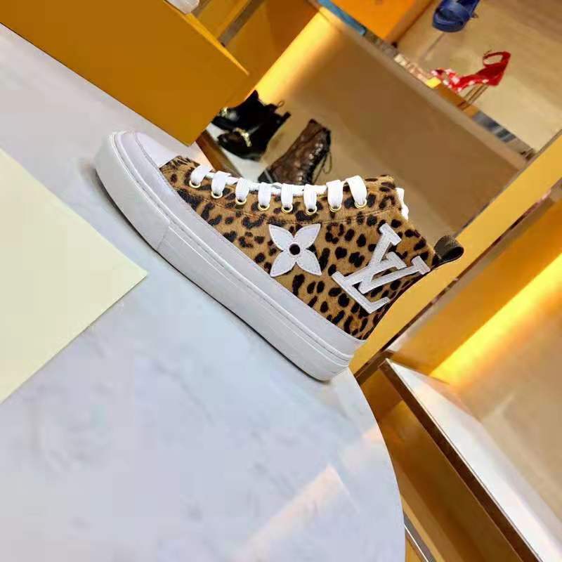 Louis Vuitton LV Unisex Stellar Sneaker Boot in Pony-Styled Calf Leather with Giant LV Monogram Flowers-Brown