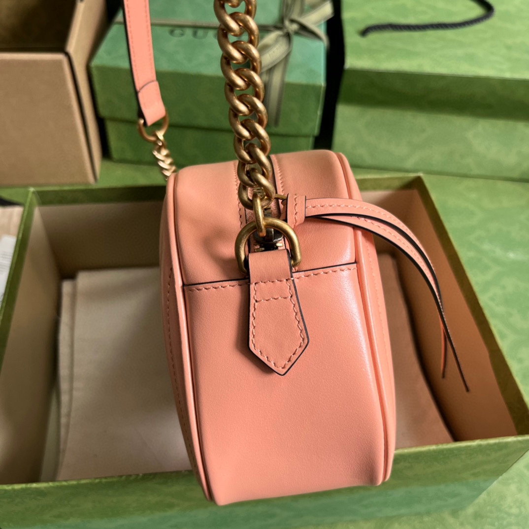 Gucci Women GG Marmont Shoulder Bag Peach Matelassé Round Vertical Matelassé Leather