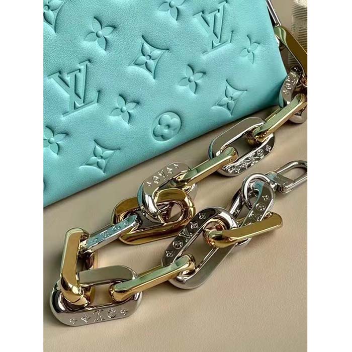 Louis Vuitton LV Women Coussin PM Handbag Azure Blue Lambskin Calfskin Cowhide Leather