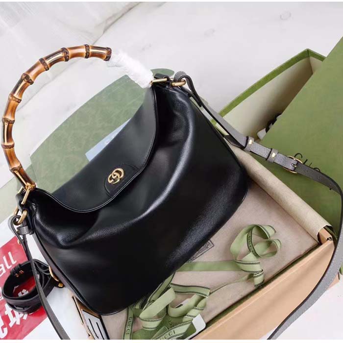 Gucci Unisex Diana Medium Shoulder Bag Black Leather Double G