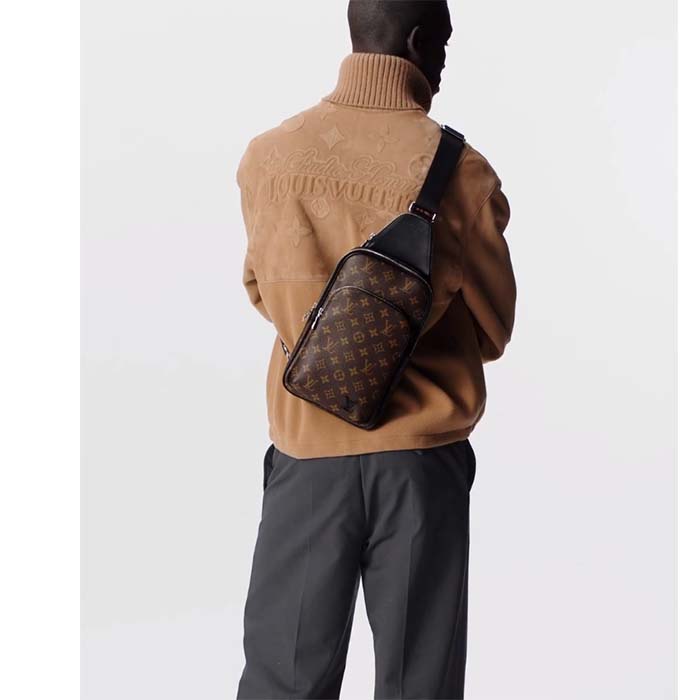 Louis Vuitton LV Unisex Avenue Sling Bag Brown Monogram Macassar Coated Canvas Cowhide