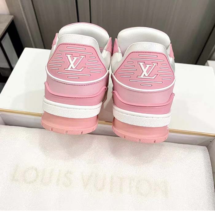 Louis Vuitton Unisex LV Trainer Sneaker Pink Mix Materials Rubber Initials Monogram Flowers