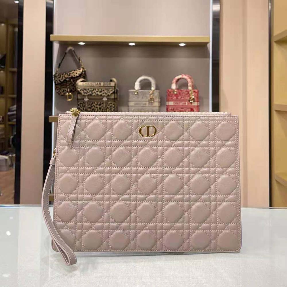 Dior Women Large Dior Caro Daily Pouch Cannage Calfskin-Pink