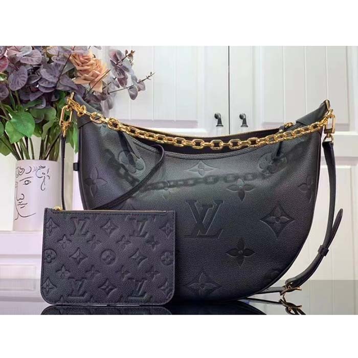 Louis Vuitton LV Women Loop Hobo Black Monogram Empreinte Embossed Grained Cowhide Leather