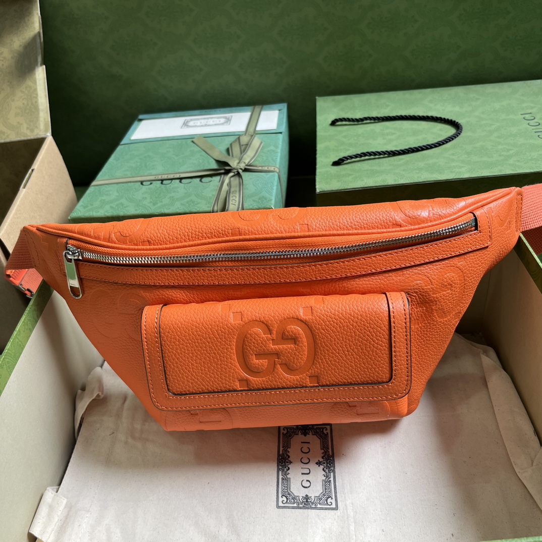 Gucci Unisex GG Jumbo GG Belt Bag Orange Leather Zip Closure