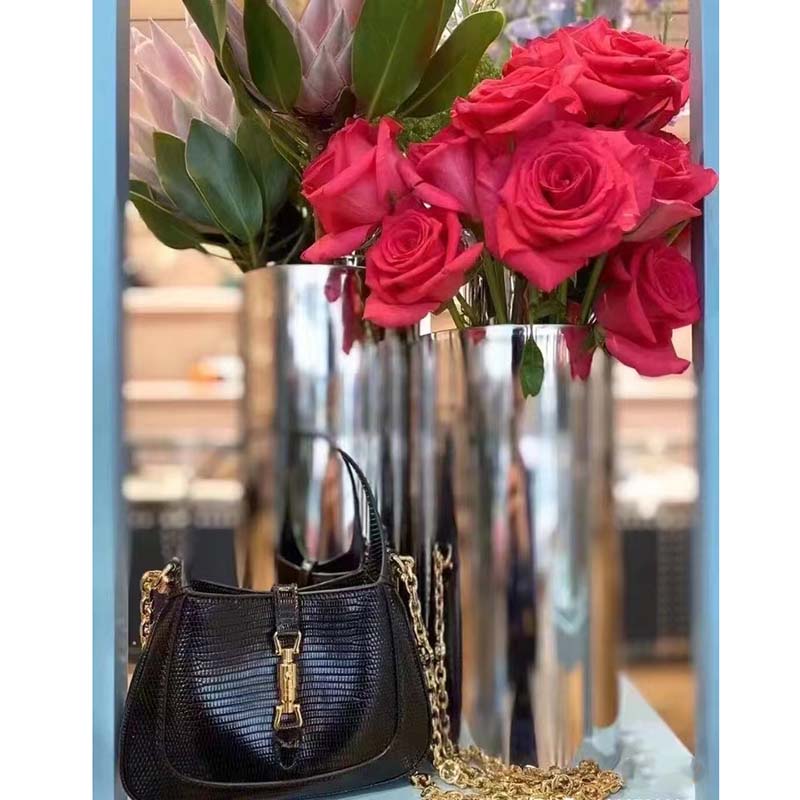 Gucci Women GG Jackie 1961 Lizard Mini Bag Black Lizard Gold-Toned Hardware