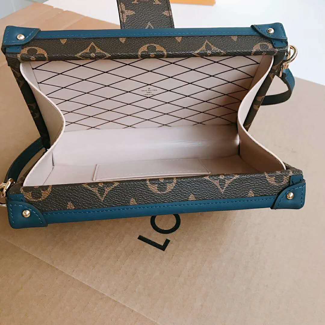 Louis Vuitton LV Women Petite Malle Handbag in Calf Leather and Monogram Coated Canvas