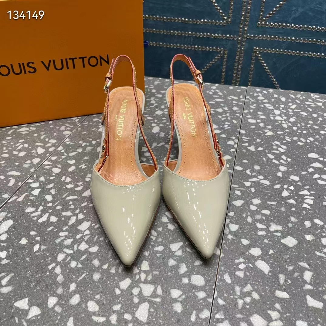 Louis Vuitton LV Women Blossom Slingback Pump Cream Patent Calf Leather Natural Cowhide