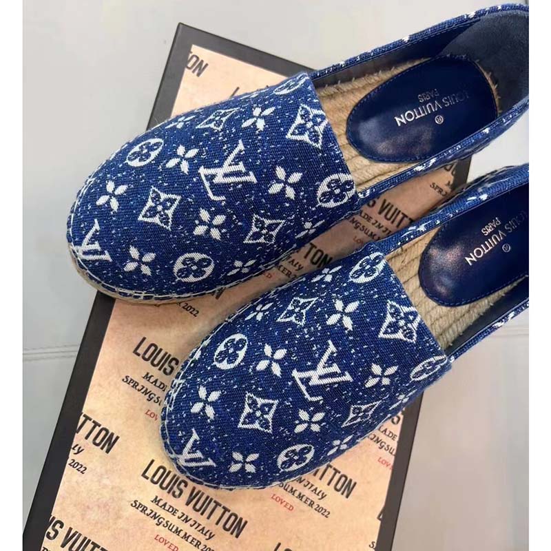 Louis Vuitton LV Women Starboard Flat Espadrille Navy Blue Monogram Denim Rope Rubber