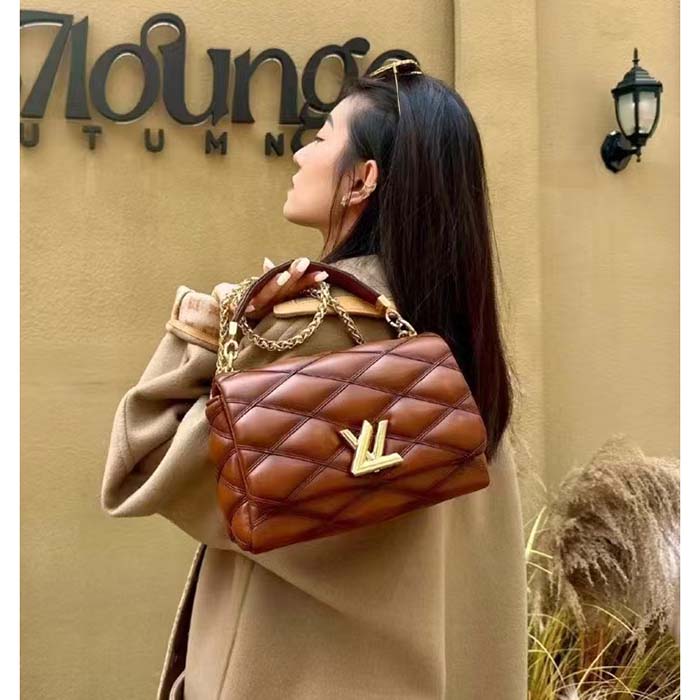 Louis Vuitton LV Women GO-14 MM Smoked Tan Lamb Leather Cowhide Leather