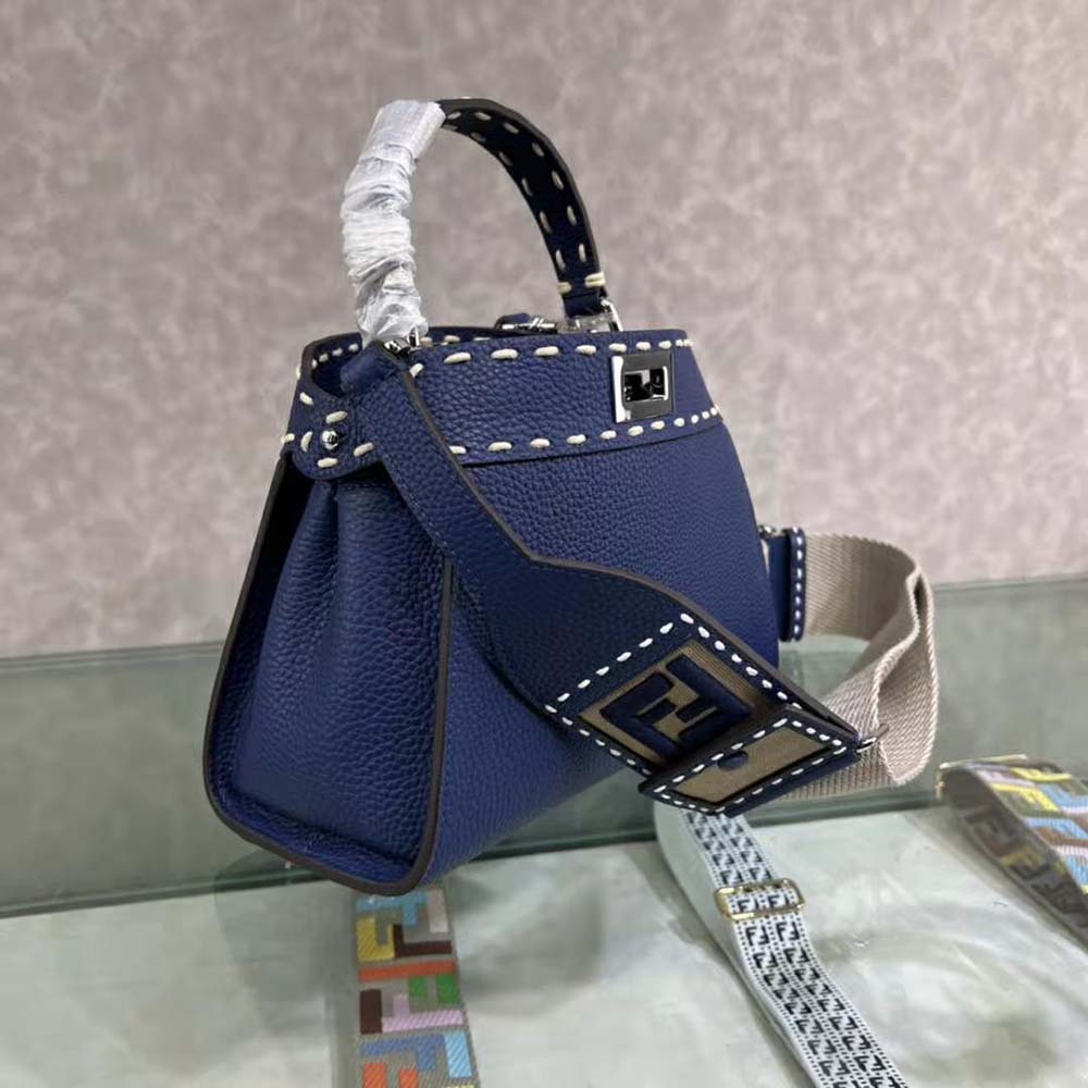 Fendi Women Peekaboo Iconic Mini Full Grain Leather Bag-Navy