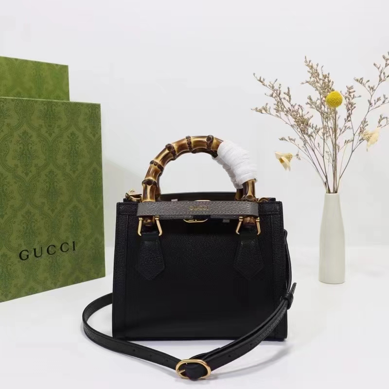 Gucci GG Women Diana Mini Tote Bag Black Leather Double G