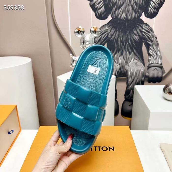 Louis Vuitton LV Unisex Waterfront Mule Lagoon Blue Maxi Damier Rubber Waterproof Rubber