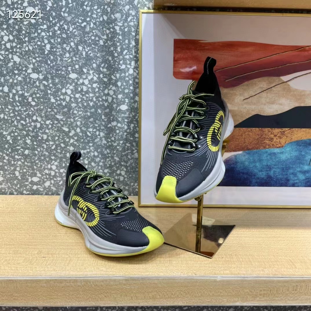 Gucci Unisex Run Sneaker Black Technical Knit Fabric Interlocking G Rubber