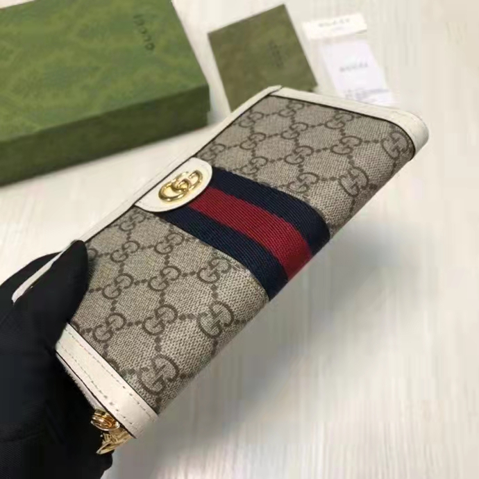 Gucci Unisex Ophidia Card Case Wallet Web Beige Ebony GG Supreme Canvas