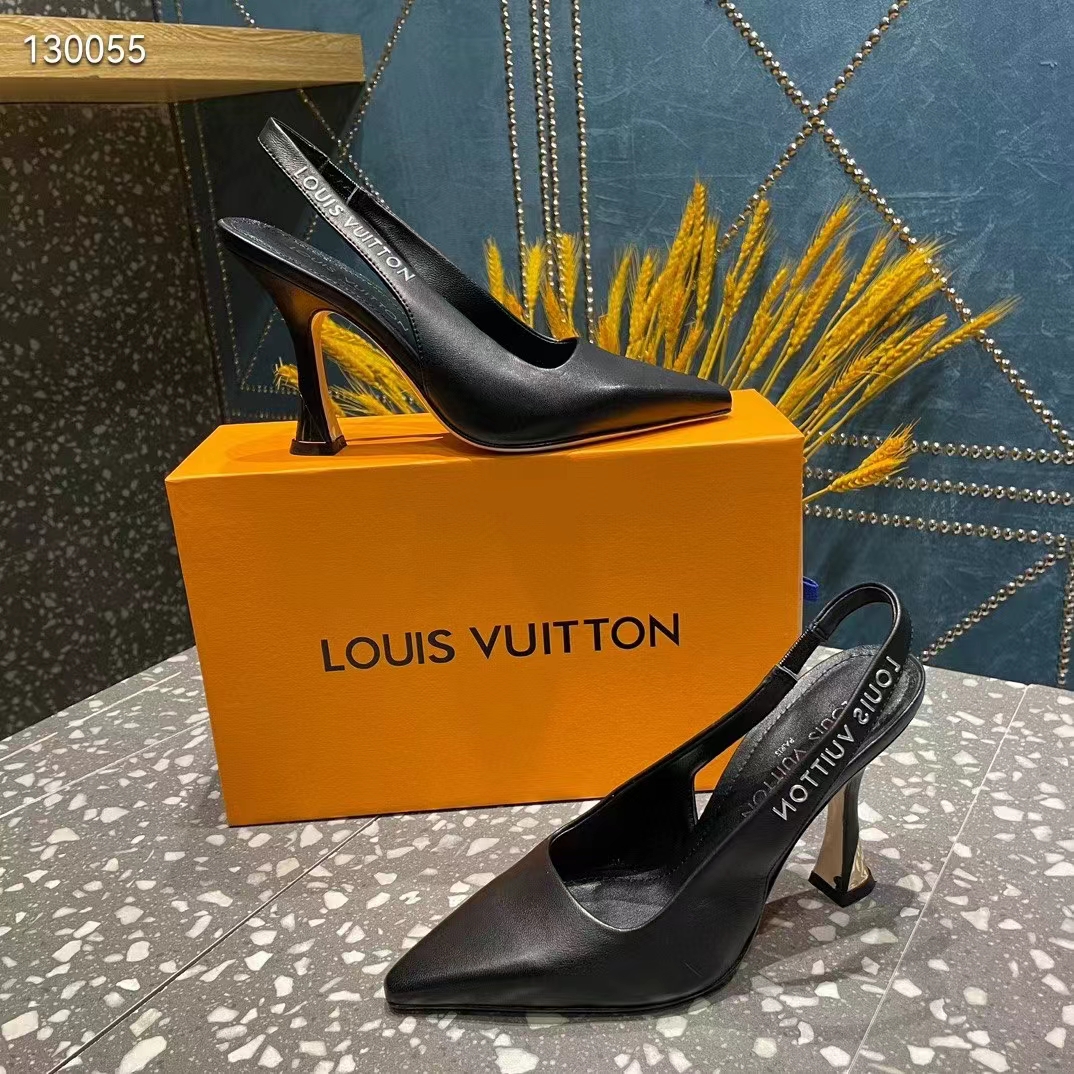 Louis Vuitton LV Women Sparkle Slingback Pump Black Calf Leather Elasticized 9.5 Cm Heel