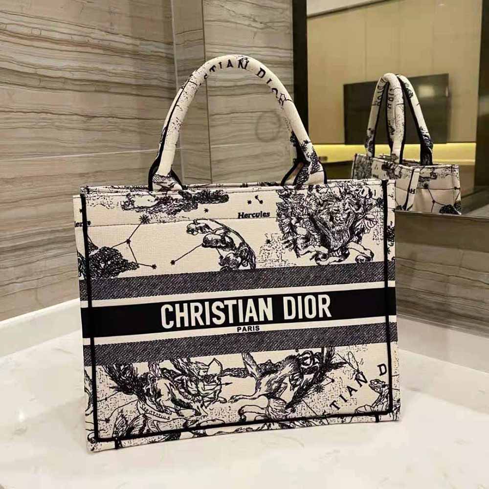 Dior Women Small Dior Book Tote Latte Multicolor Dior Zodiac Embroidery