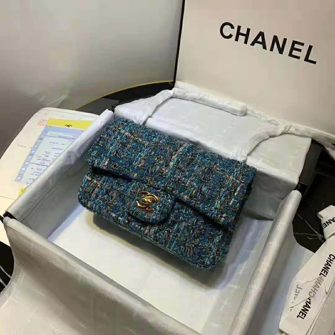 Chanel Women Mini Flap Bag in Tweeds & Fabrics-Blue