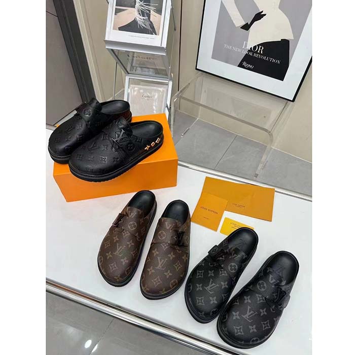 Louis Vuitton Unisex LV Easy Mule Ebene Monogram Canvas Adjustable Strap Anatomic Insole