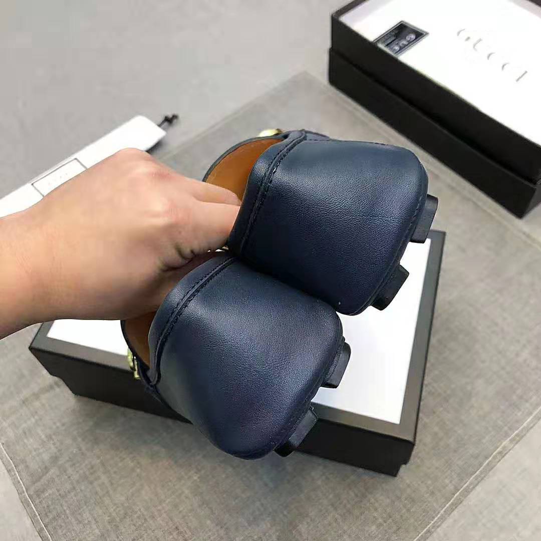 Gucci Men Leather Driver with Web-Navy