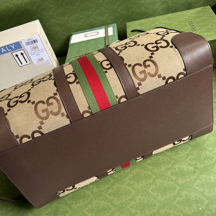 Gucci Unisex Jumbo GG Large Duffle Bag Camel Ebony Canvas Double G