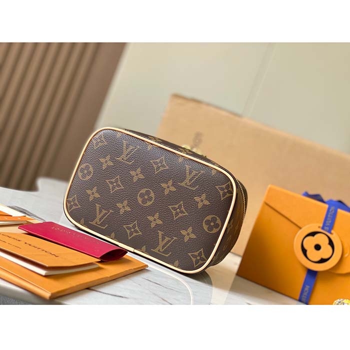 Louis Vuitton LV Unisex Nice Mini Toiletry Pouch Monogram Coated Canvas Natural Cowhide Leather