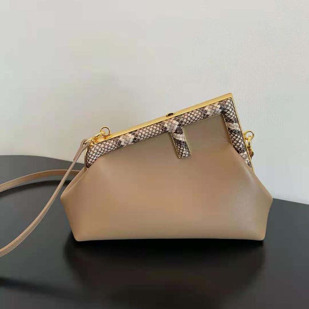 Fendi Women First Small Beige Leather Bag with Exotic Details
