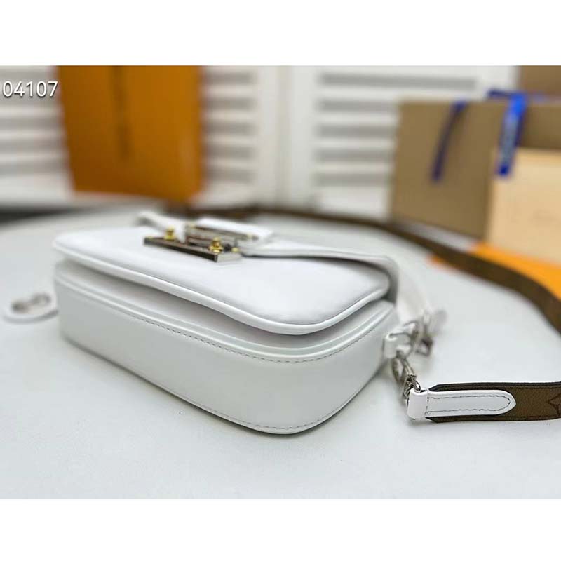 Louis Vuitton LV Women Swing White Calfskin Leather Monogram Canvas S Lock