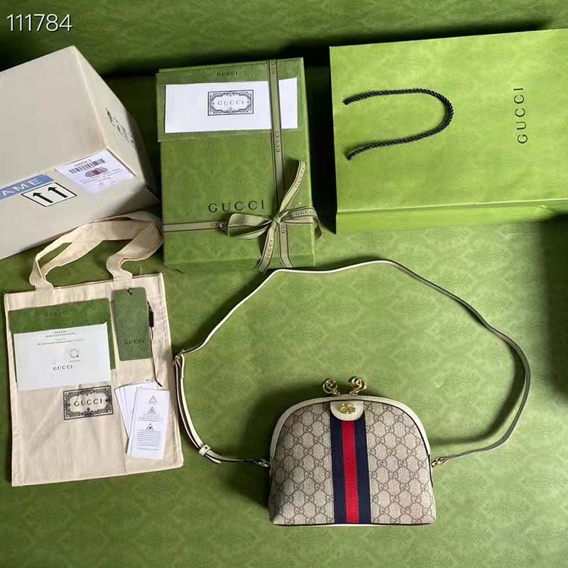 Gucci Women Ophidia GG Small Shoulder Bag Beige GG Supreme Canvas