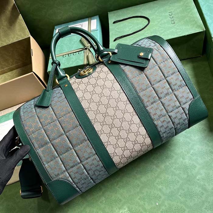 Gucci Unisex Mini GG Canvas Small Duffle Bag Green Quilted Beige Ebony Supreme Canvas