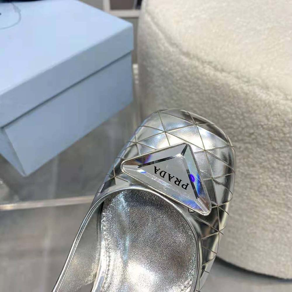 Prada Women Metallic Leather Slingback Pumps in 45mm Heel Height-Silver