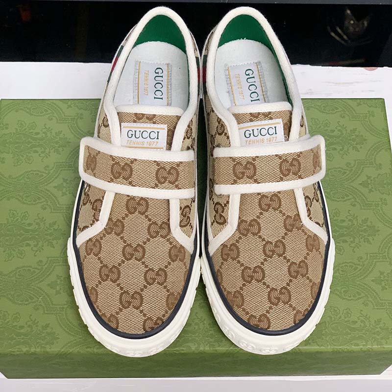 Gucci Unisex Tennis 1977 Sneaker Beige Ebony Jumbo GG Canvas Low 3 Cm Heel